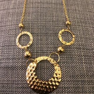 Boho Gold Hammered Circle Statement Necklace Festival Coastal Pendant Maxi AVON